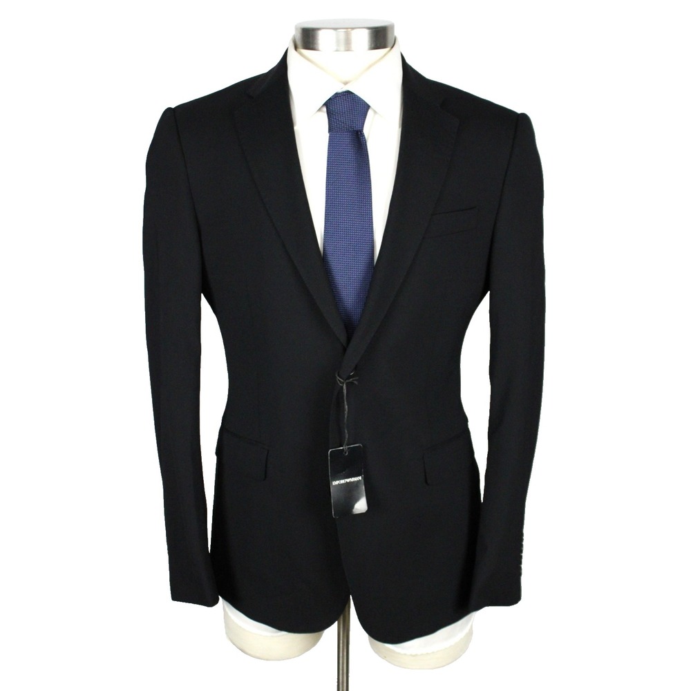 Emporio Armani Blazer 38 R (48 EU) Mens Black Wool M Line Slim Fit Sport Coat